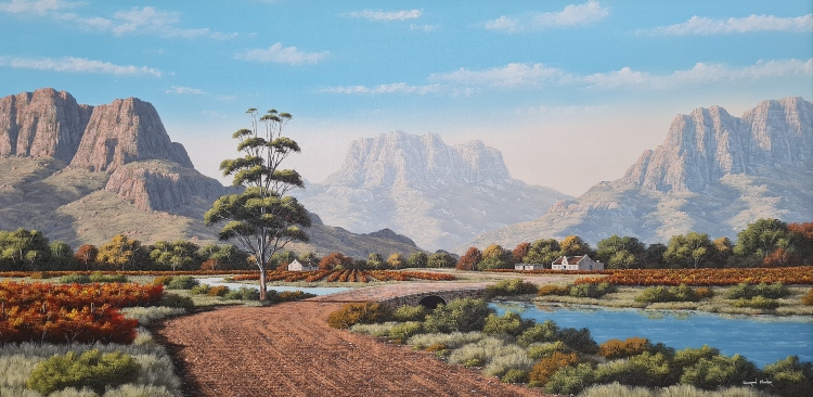 Gordon Munro - Vineyard Valley (1.4m x 740)(SOLD) - Lonehill Art Gallery