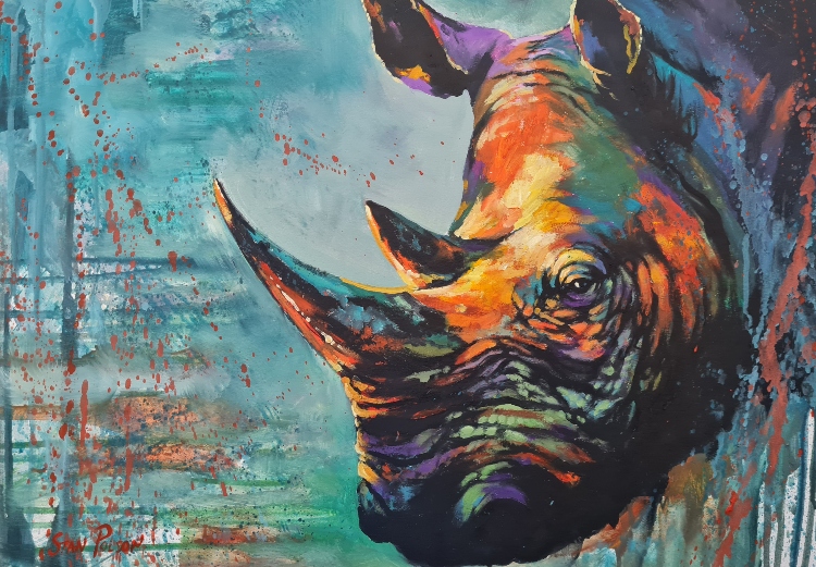 Stan Polson - Colorful Rhino (600 x 400) - Lonehill Art Gallery